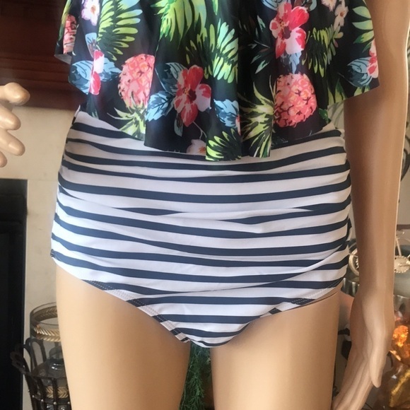 Brand New Two-Piece High-Waisted Tropical Swimsuit - Picture 6 of 13